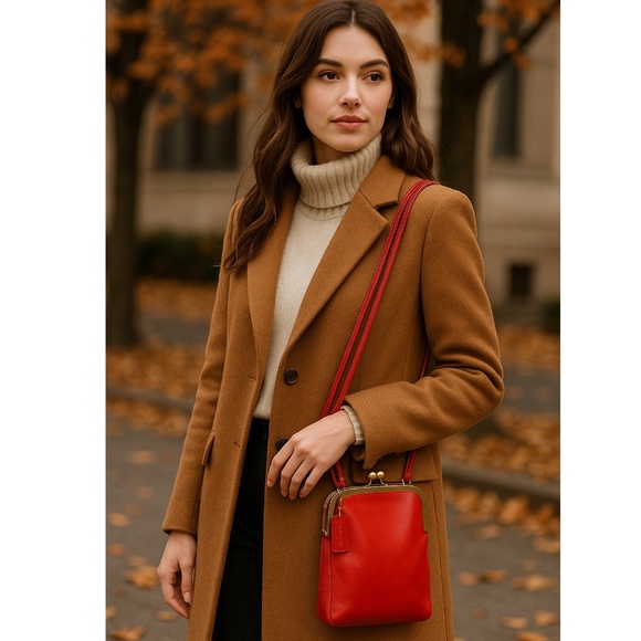 70s Bonnie Cashin for Coach Double Entry Swinger Bag Red Leather Kiss Locks Rare - Picture 3 of 14